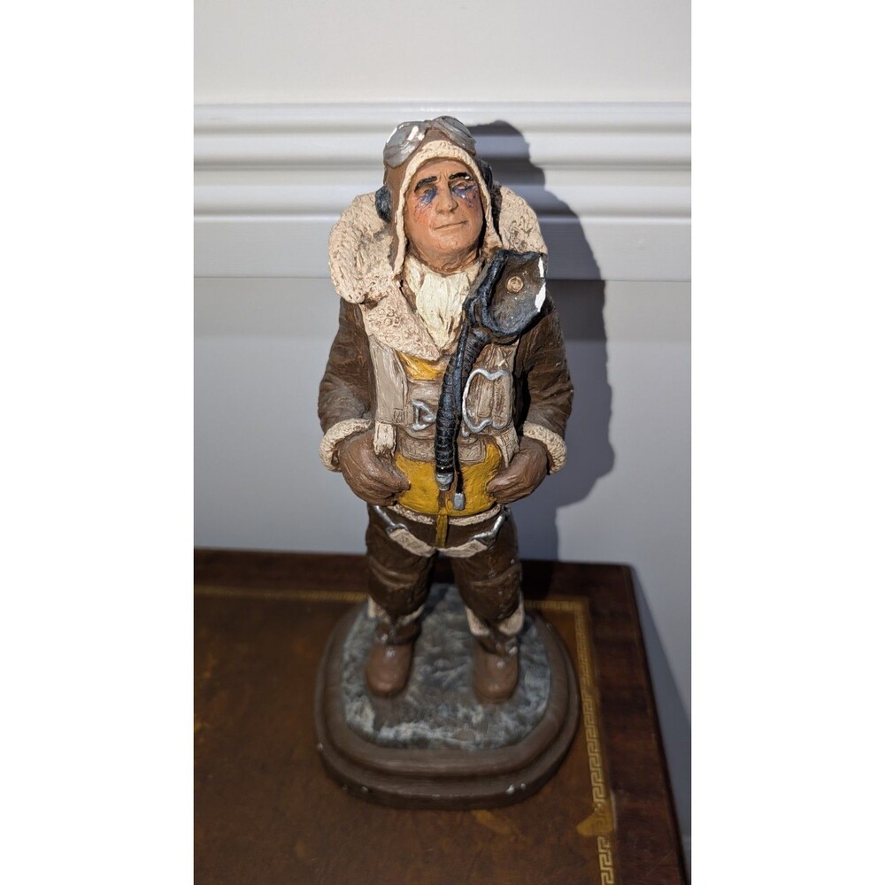 Michael Garman Hand-cast & Painted Sculpture WW2 Aviator Pilot 1988 - 14" Signed